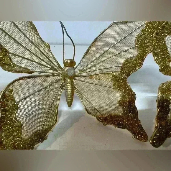 Set of 4 Gold Butterflies -Made With Metal And Mesh 4.5” - Picture 4 of 7